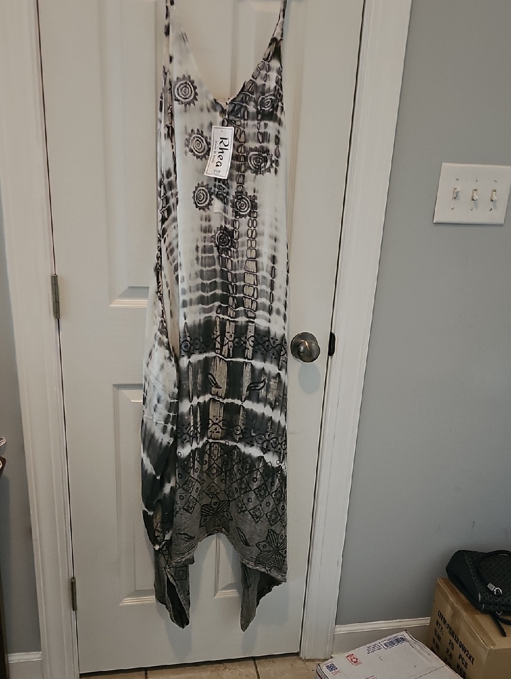 Rhea Costa HANDMADE Black and White Tie-Dye Maxi Dress